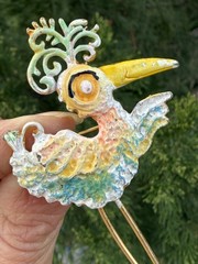 LIND GAL lg vintage Enamel long leg Stork bird Brooch pin jewelry