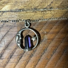 Vintage Sterling Silver Crescent Moon Star Amethyst Pendant Necklace Beautiful!