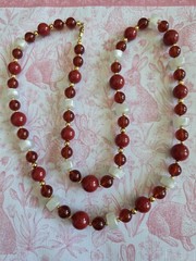 Vintage Monet Red Beaded 36 In Necklace Signed