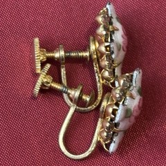 Vintage Guilloché Floral Jewelry Set Brooch Earrings Stick Pin