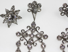 2 pair wedding prom style silver tone clear crystal dangle LONG & stud earrings