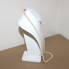 Vtg Knotted Faux Pearl Necklace 30″ REAL DIAMONDS in Clasp-50’s High End Costume