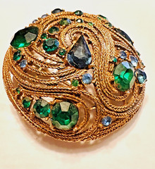 Vintage Statement MCM LA ROCO Circular Green Blue Rhinestone Brooch