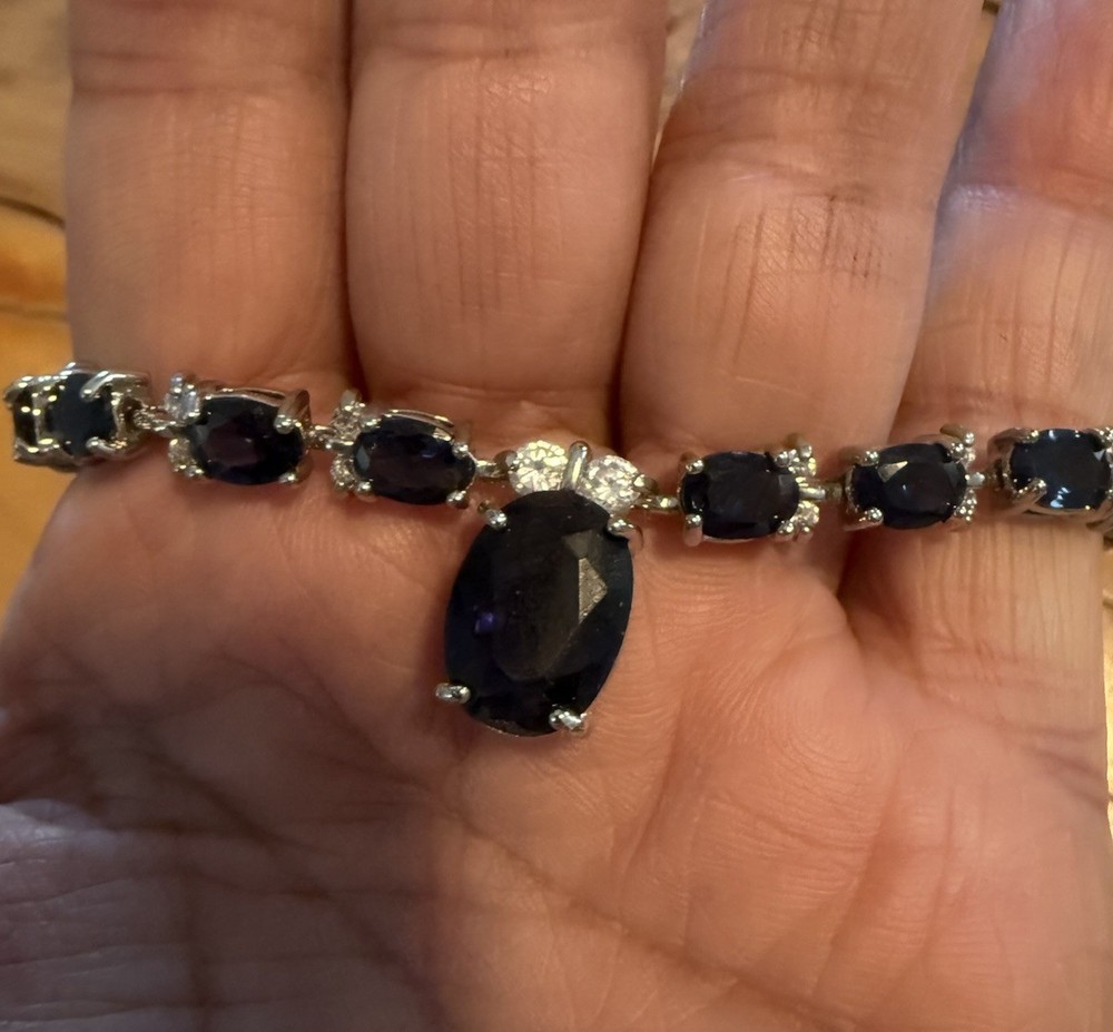 Elegant Blue Stone and Clear Accent Necklace 20”