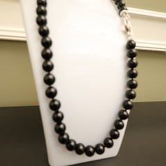 Judith Ripka necklace black onyx sterling silver 925 clasp DMQ signed 20 in