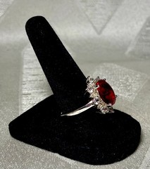 925 Sterling Silver Red & White CZ Halo Ring Size 8 Oval Statement Cocktail