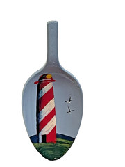 VTG Artisan Hand Painted Spoon SILVER PLATE LIGHT HOUSE SEA GULLS PIN BROOCH