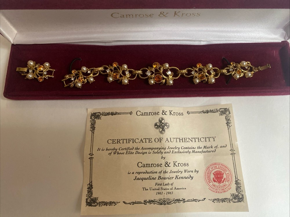 Camrose & Kross Jackie Kennedy JBK Amber And Pearl Floral/rope Link Bracelet