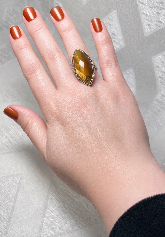 Vintage 925 Sterling Silver Tiger Eye Marquise Large Statement Ring Size 5.5
