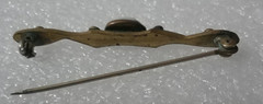 Vintage Metal Bar Pin with Milk Glass Center 2 inches Long