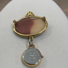 Vintage Cameo Brooch w/watch In Gold Tone By Brand Called “1928”