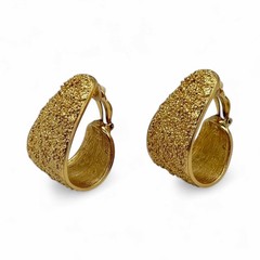 Vintage YSL Gold Tone Textured Clip On Earrings France Signed Statement