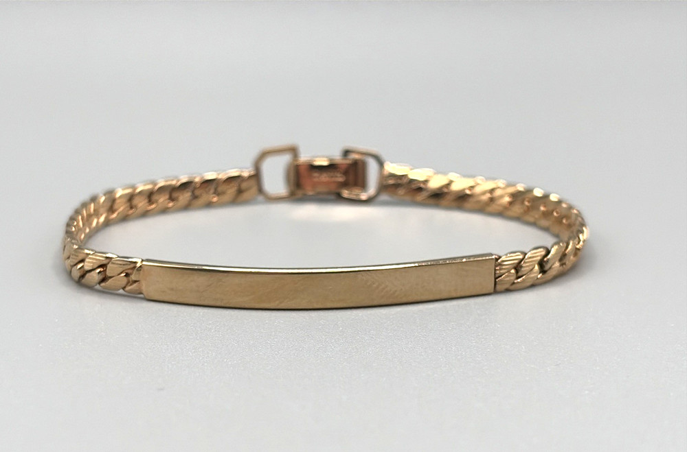 Vintage Avon Gold Tone ID Bracelet 7” Blank Engravable Bar Curb Chain