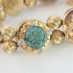 Vtg Victorian Revival Slide Charm Bracelet Signed Safety Chain Cameo 6.5