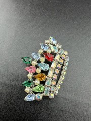 Vintage signed B. David Crown Brooch Multicolor Pear Cut