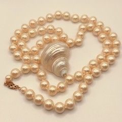 Vintage Danecraft Faux Glass Pearl Necklace Removable Shell Pendant 36 In Signed