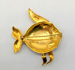 Vintage Damascine Black & Gold/Silver Large Angel Fish Brooch-Spain