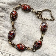 Vintage Italian Millefiori Glass Bracelet Red Mosaic Link Safety Chain