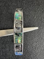 VTG 90s Abalone Shell Bear Paw Panel Bangle Silver Tone Maker Mark M