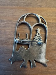 Vintage JEZLAINE Sterling Silver 925 Enamel Home Hearth Christmas Window Brooch