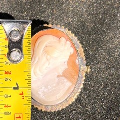CAMEO brooch antique pink white trombone clasp brass frame heavy verdigris