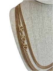 1960s 1970s Monet Multi-strand Chain Necklace Long Opera Length Gold Tone Signed