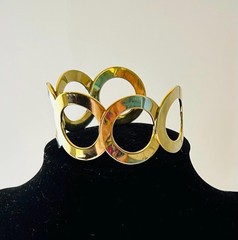 80s Gold Tone Cuff Bracelet | Chunky Open Link Bracelet | Vintage Statement Jewe