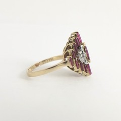 Vintage Tourmaline Diamond Pyramid Cocktail Ring 14K Yellow Gold, 4.21 Grams