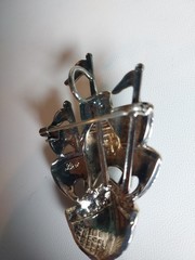Vintage BEST Silver & Gold Tone Pirate Ship Cross Flags Brooch Pin Pendant