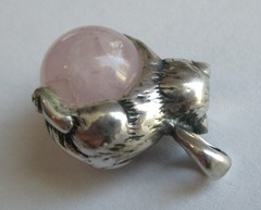 1in VINTAGE STERLING SILVER ROSE QUARTZ ORB CAT PENDANT POOLS OF LIGHT STYLE