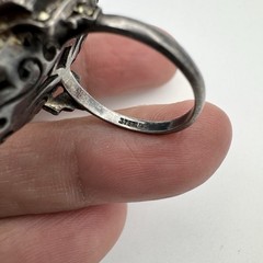Vintage Art Deco Sterling Silver Marcasite Black Onyx Ring Size 5.25 READ