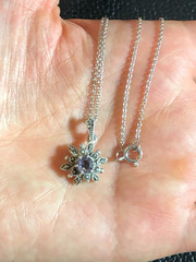 Vintage Sterling Silver Amethyst Marcasite Flower Necklace 925 Natural 16″ 6086