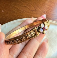 Antique Goldfilled Opaline Glass Ornate Floral Bracelet