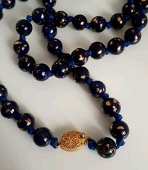Vintage Chinese cobalt Blue gold flecks Glass Hand Painted necklace