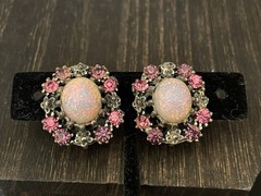 Coro signed Vintage Earrings Hot Pink Purple Rhinestones Faux Fire Opal