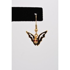 Vintage Black Bat Earrings Halloween Red Rhinestone Crystal 1990s BinAZ