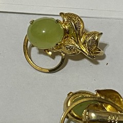 Signed Vintage 1/20 12K GF Green Jade Earrings Artist A. S. JJJ Clip On medium