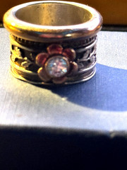 Vintage Silver and 10K Gold Flower Ring w/Crystal Stone Size 8 1/2
