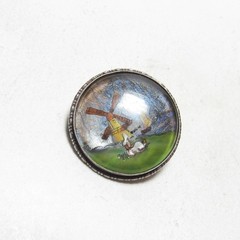1890s Victorian Sterling Silver Enamel Butterfly Wing Windmill England Brooch