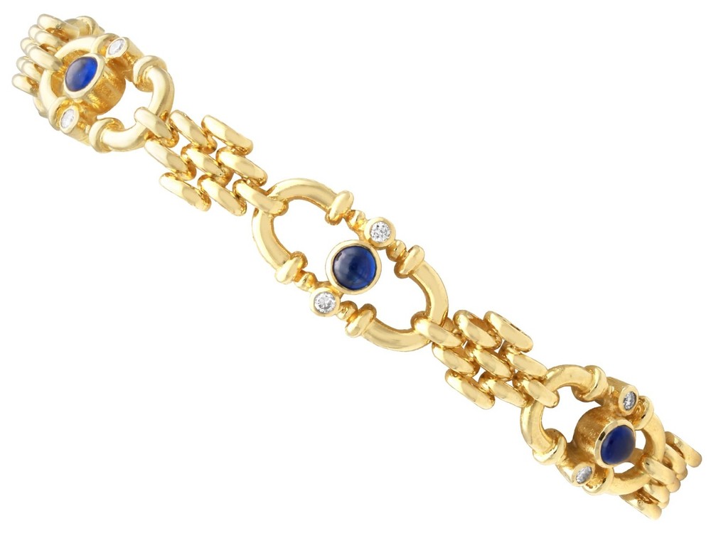 Vintage 1.20Ct Sapphire and 0.24Ct Diamond, 18k Yellow Gold Bracelet (1989)