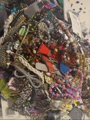 1-pound lot of modern and vintage tangled, unsorted jewelry