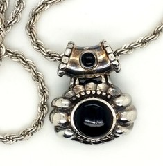 Vintage 925 Sterling Silver Modernist Black Onyx Pendant Necklace 20.1 Grams