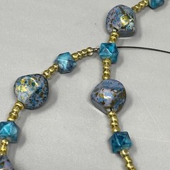 Bursting Glass Flower Pendant Necklace Blue Borosilicate Acrylic Beads 21″