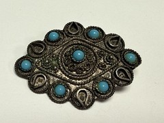 Sterling Silver Turquoise Filigree Brooch Israel 935