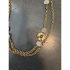 Vintage Gold Tone Double Strand Long Chain Necklace Frosted Beads Donut Charms