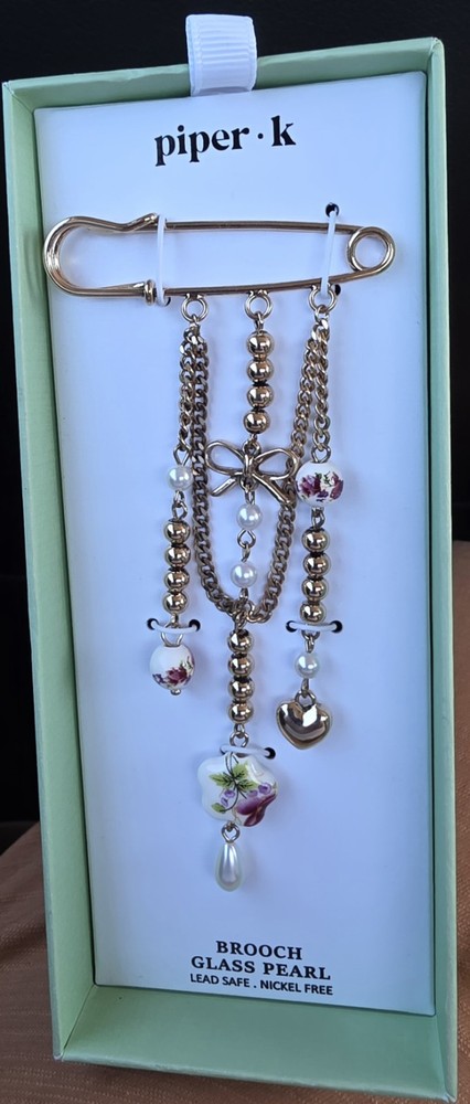 Piper K Brooch Glass Pearl Lead Safe Nickel Free