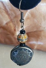 VINTAGE 2″ ANTIQUED BRONZE & CLOISONNE BEAD DROP DANGLE PIERCED EARRINGS