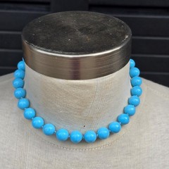 Vintage German Glass Bead Statement Necklace Hand knotted Sky Blue 15.5 in. +2in