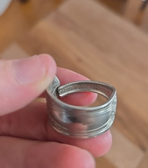 Vtg Rogers Silverware Engraved Textured Floral Pattern Adjustable Spoon Ring