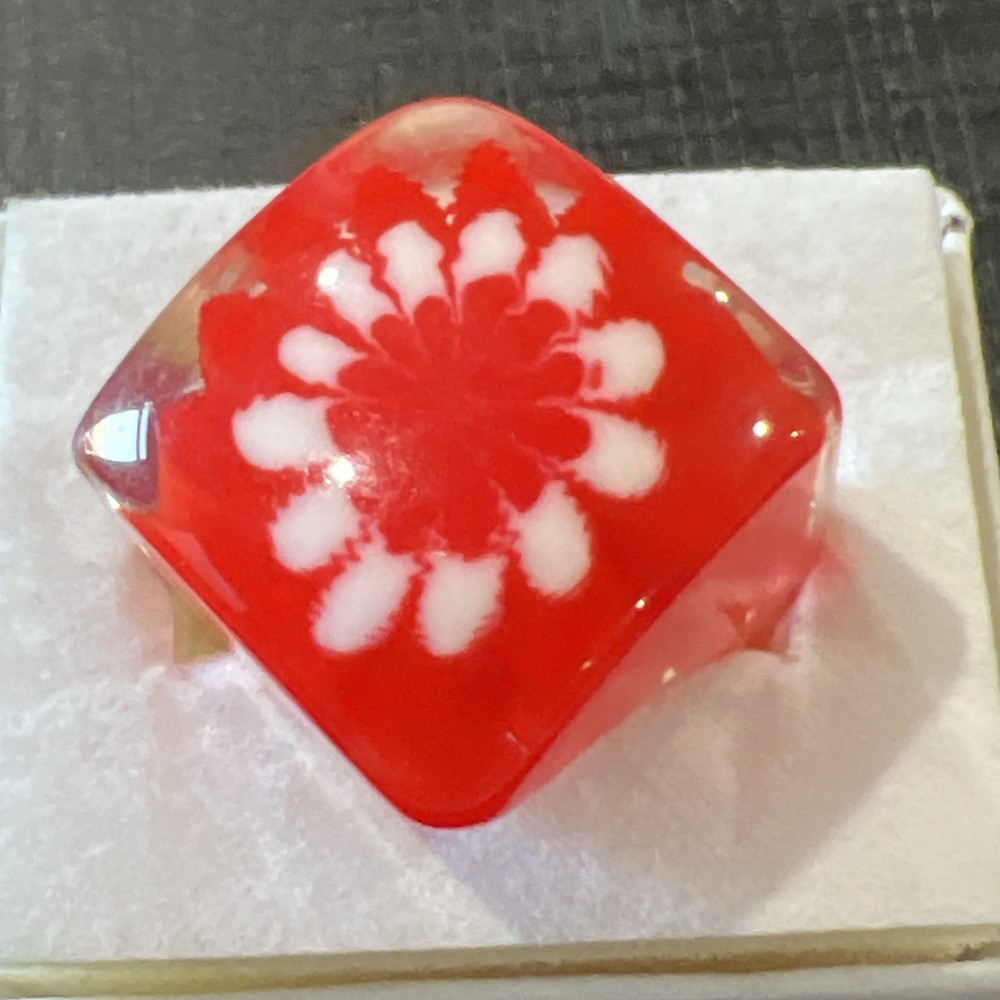 Lucite Plastic Ring Size 8 Red